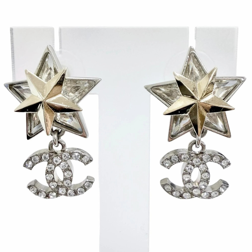 CHANEL C23S ABA907 Coco Mark Rhinestone Strass Star Crystal Swing Earrings (P...